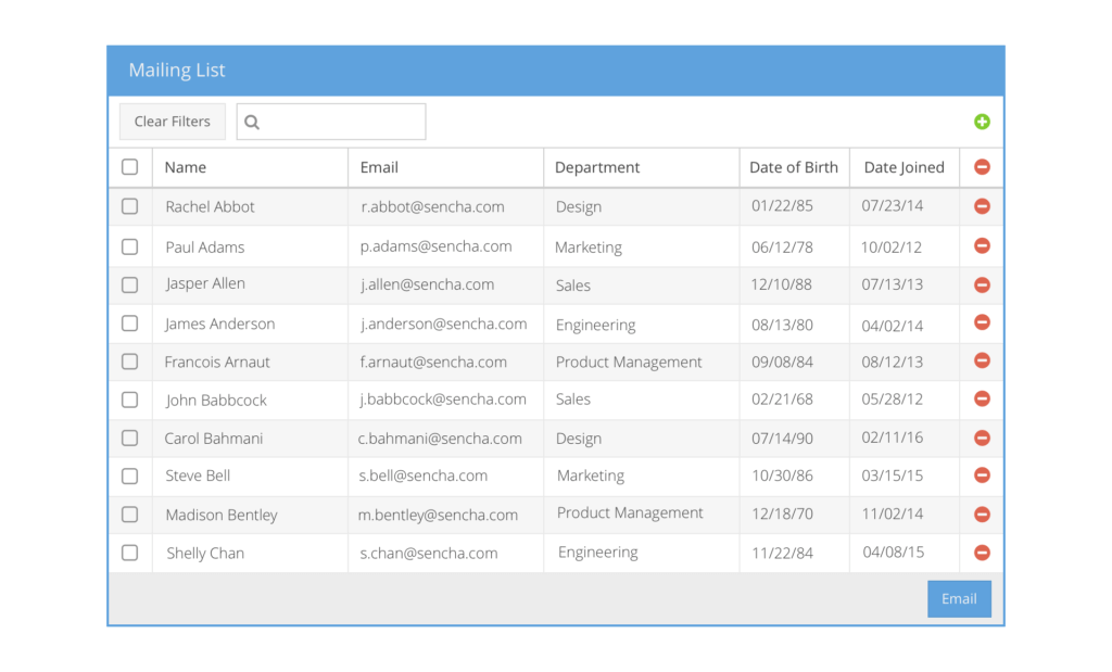 Ext JS Stencils Example - Mailing List app