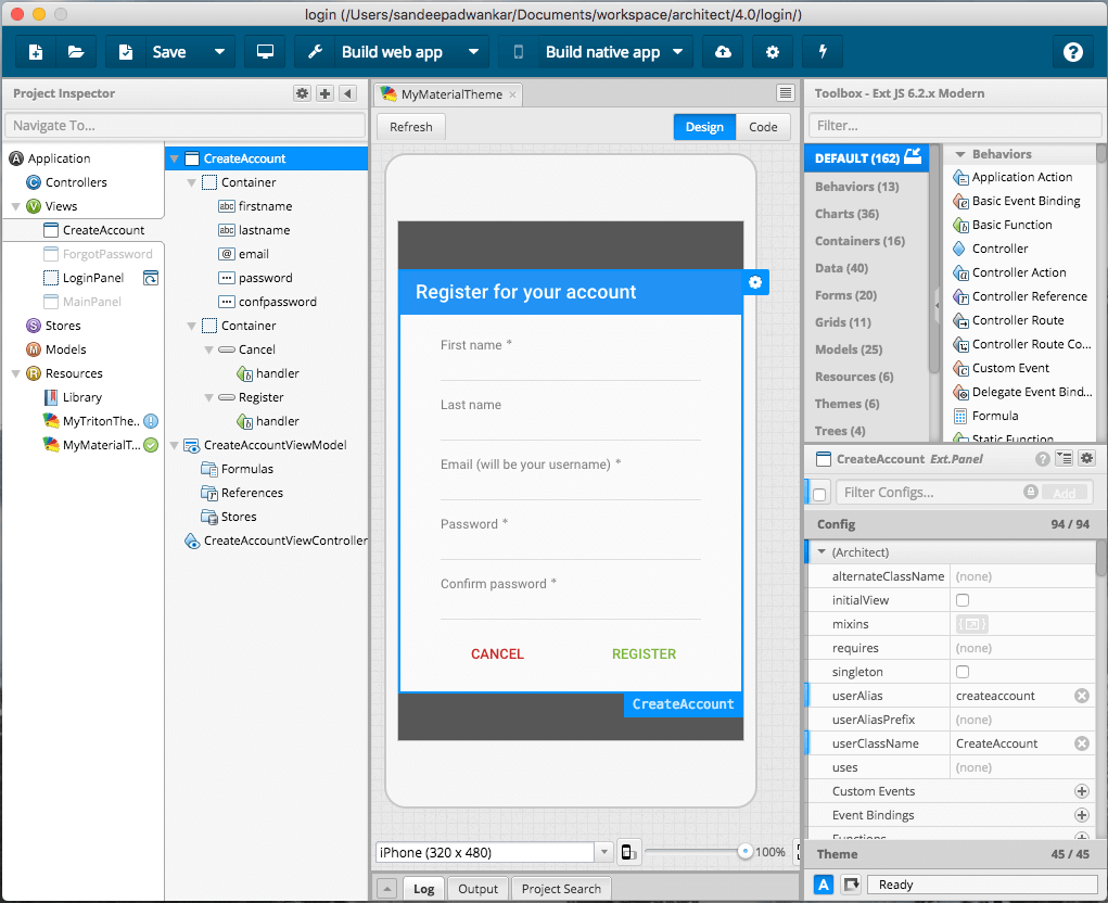 Sencha Architect Drag-and-Drop