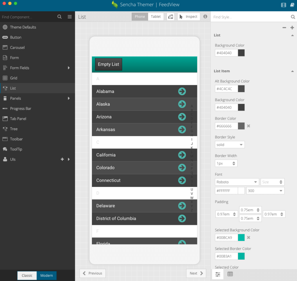 Style Ext JS 6.0 and 6.2 Modern Toolkit Components