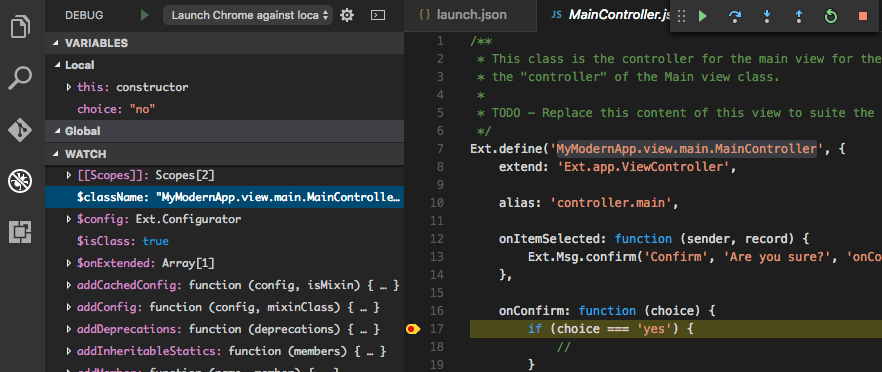 Visual Studio Code Plugin 1.0 EA - Debugging Ext JS Apps