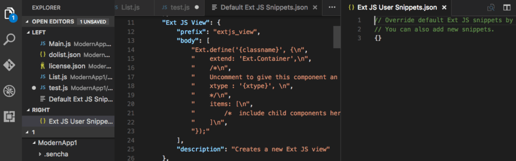 Visual Studio Code Plugin 1.0 GA - Edit Ext JS Snippets