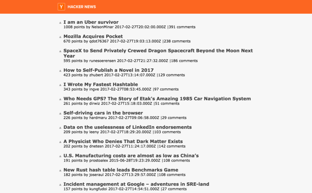 Simple List of Recent Hacker News Articles