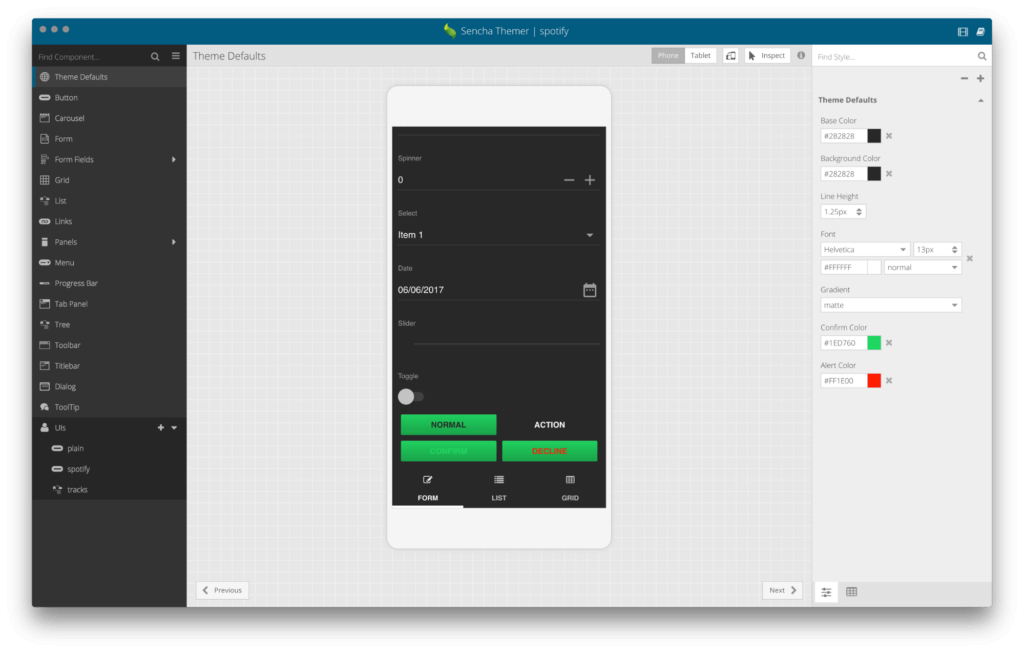 Using Sencha Themer - Bookmarks for Spotify