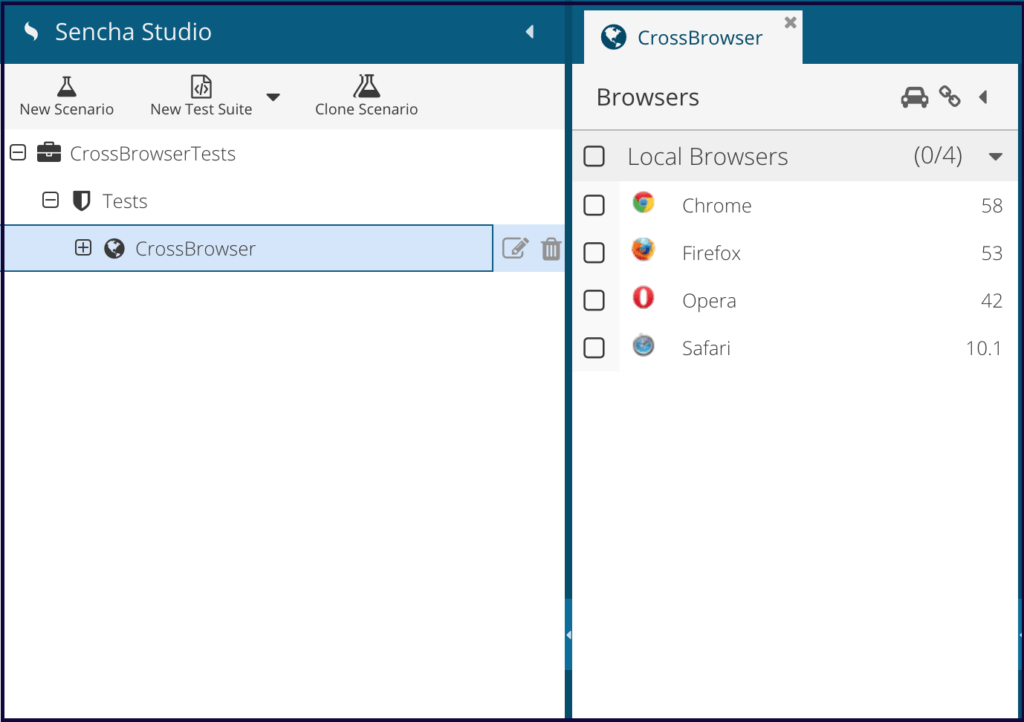 Sencha Test - Cross Browser Test Execution – In-Browser Scenario