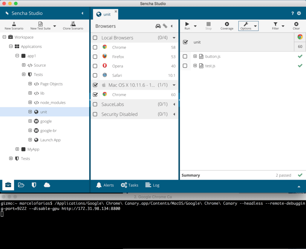 Sencha Test - Execute Tests witih Headless Chrome