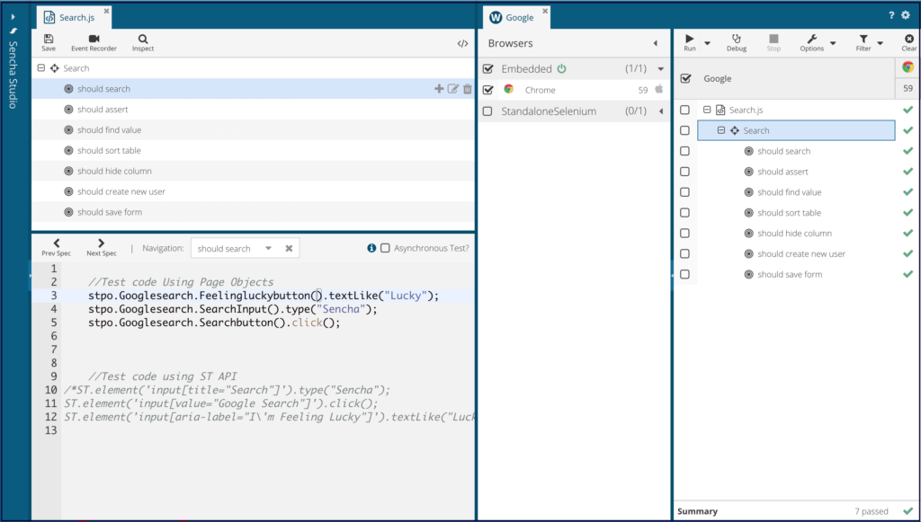 Sencha Test 2.2 EA - Tree View Enables You to Visualize Test Code