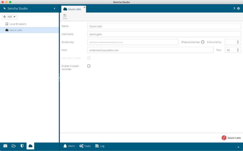 Defining the settings for Sauce Labs