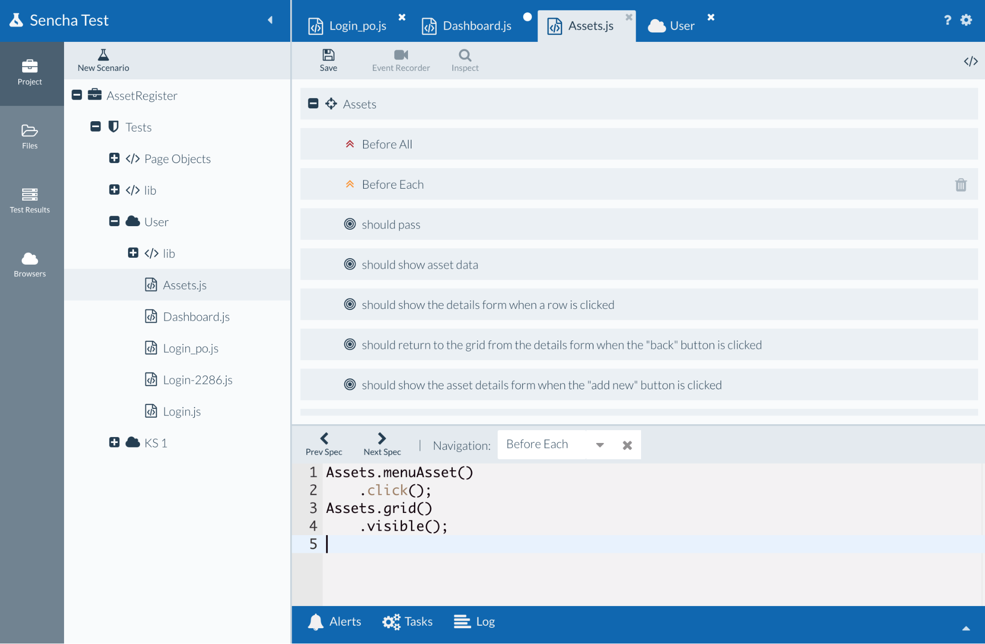 Code Tree View showing a test suite