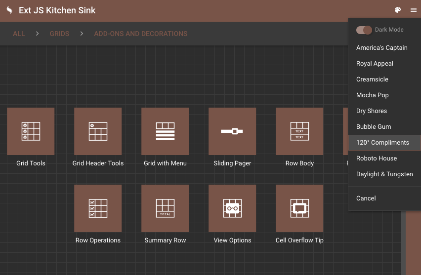 Kitchensink application with dynamic styling