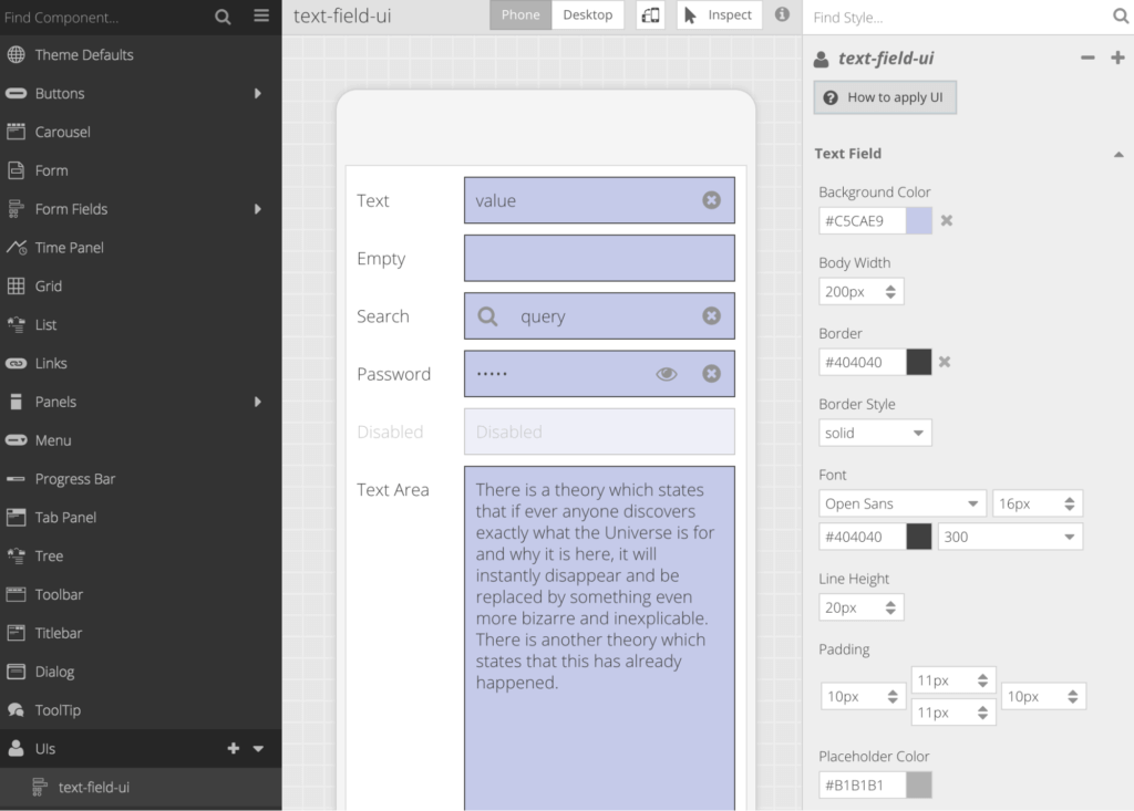 Creating Multiple Visual Renditions of Textfield Component