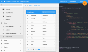 ExtReact Kitchen Sink showing Grid Component with Redux