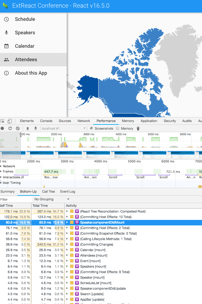 Chrome DevTools Performance of ExtReact apps