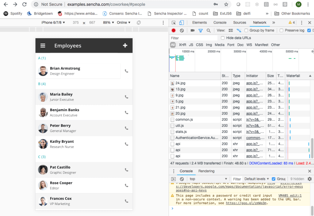 Coworkee Sample App: Page Reload Detects Mobile & UI Adapts