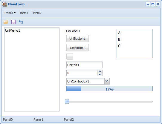 uniGUI Form rendered in web browser using Ext JS components