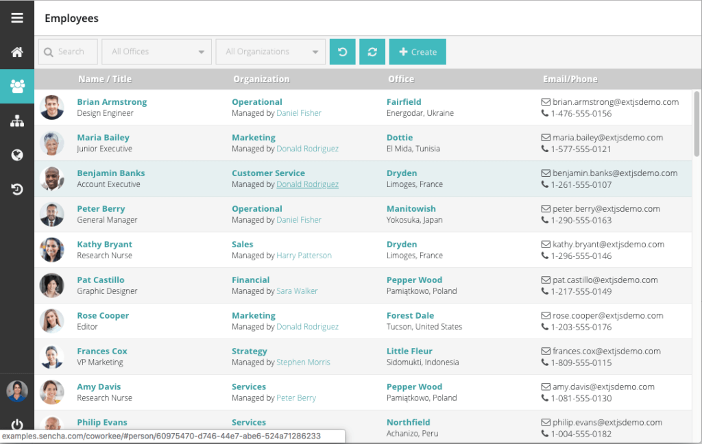 Coworkee Sample App: Employees Menu