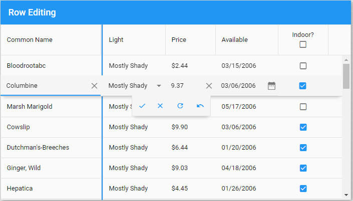 Row editing feature