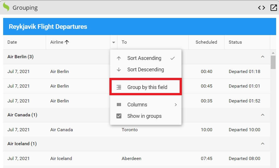 Let’s Say That You Want To Enable The Users To Group The Flight Data By A Specific Field, Like Airline