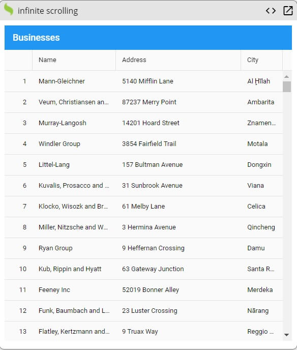 Here Is an example of infinite scrolling in Sencha Ext JS