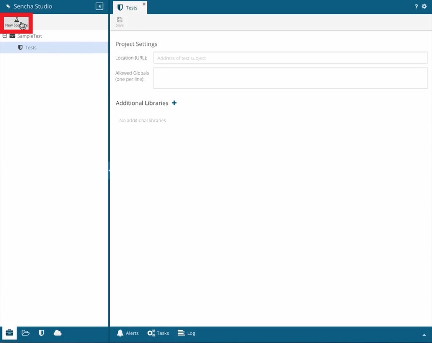 Sencha Test End-to-End Testing - Click On New Scenario