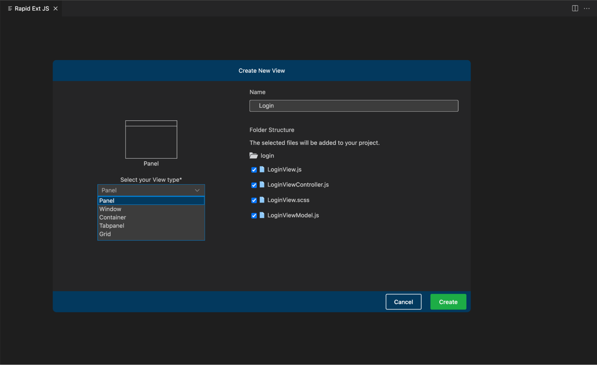 Rapid Ext JS panel