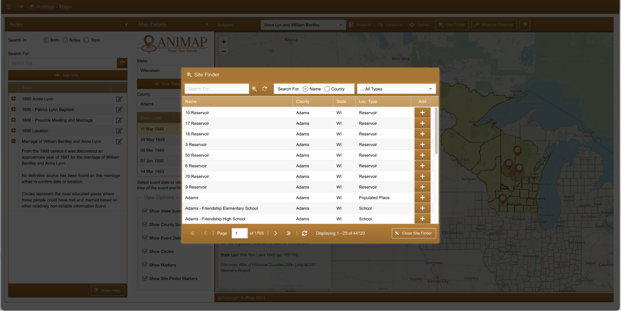 Site Finder Window